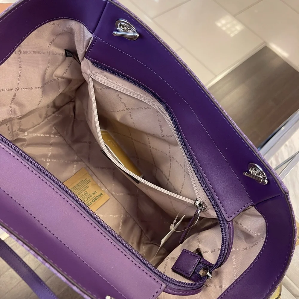 MICHAEL KORS JST Lg Chain Shoulder Tote & Double Zip Wristlet Wallet 
Dk Purple - Picture 12 of 16